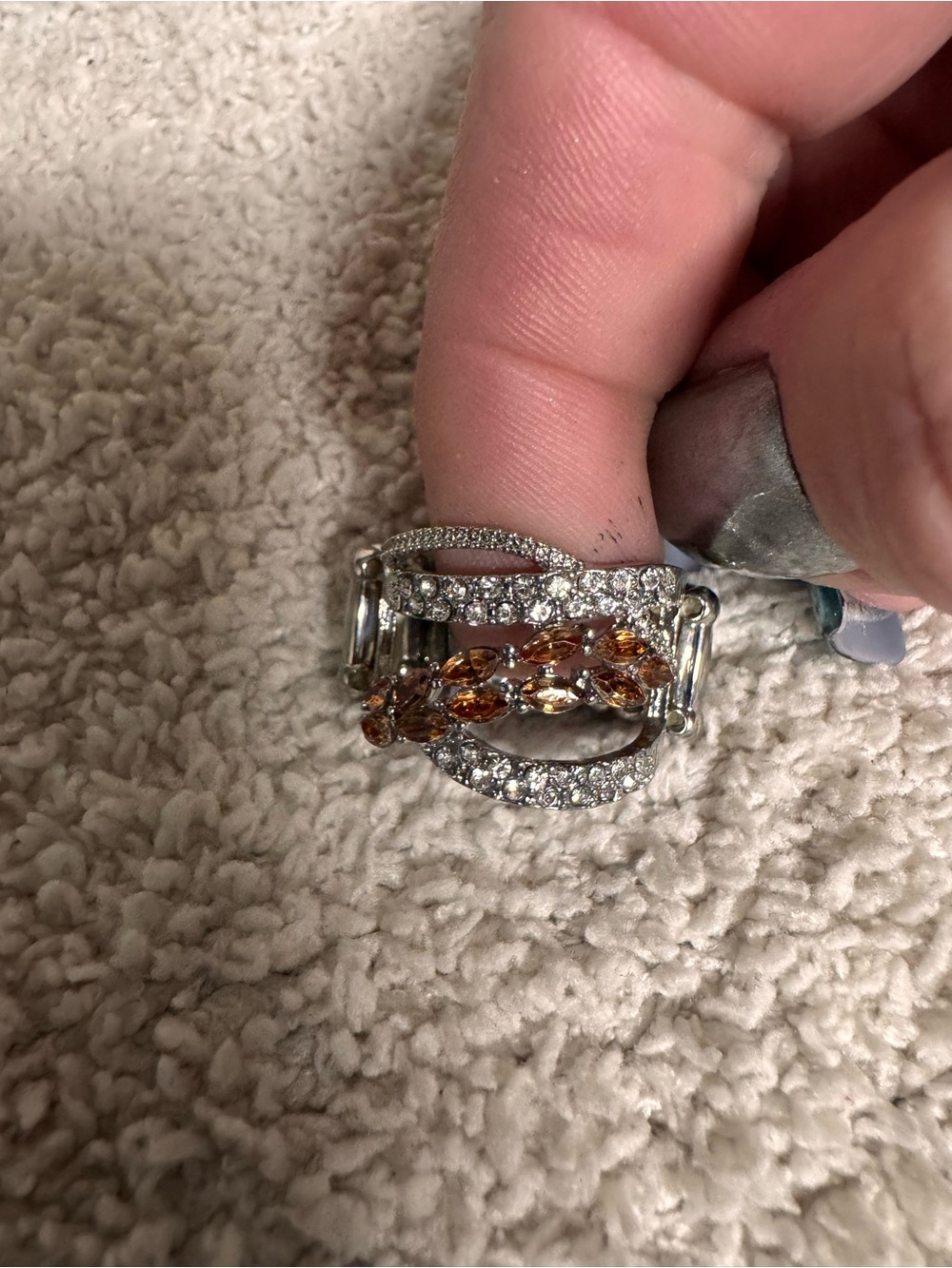 Paparazzi Silver-Tone Ring with Amber and Clear Crystals